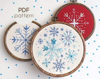 Embroidery Pattern - Snowflake Collection, PDF Embroidery Bundle, Beginner Pattern, Winter Embroidery