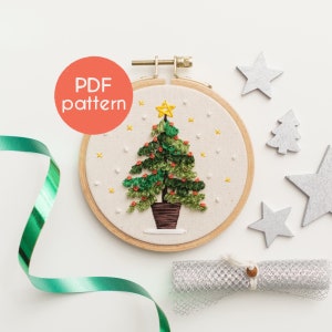 Embroidery Pattern - CHRISTMAS TREE Hand Embroidery Pattern with Video Tutorial Included
