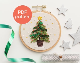 Embroidery Pattern - CHRISTMAS TREE Hand Embroidery Pattern with Video Tutorial Included