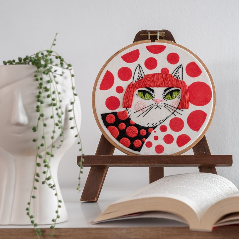 PDF Embroidery Pattern YAYOI KUSAMA Inspired Cat Portrait, Photo and Video Tutorials Included image 10