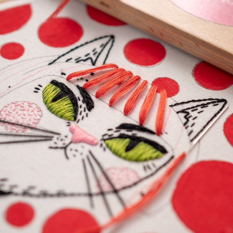 PDF Embroidery Pattern YAYOI KUSAMA Inspired Cat Portrait, Photo and Video Tutorials Included image 7