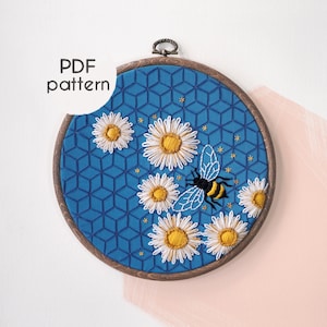 Embroidery Pattern - Bee Embroidery, Daisy Embroidery Pattern, Beginner Embroidery, DIY Embroidery