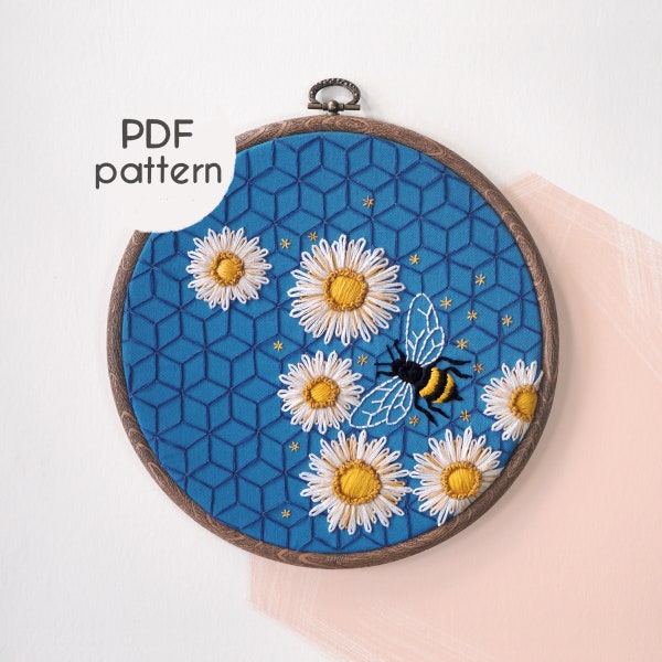 Bee & Daisy Embroidery Pattern: Beginner DIY (PDF Pattern)