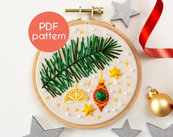 Embroidery Pattern - CHRISTMAS DECOR, Hoop Art Embroidery PDF Pattern, with YouTube video tutorials included