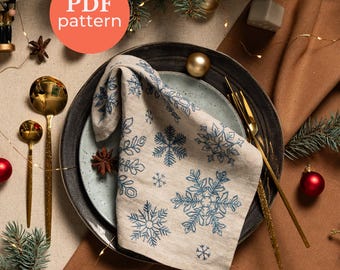 Snowflakes Napkin Embroidery Pattern | Christmas DIY Project (PDF Pattern) | Winter Table Decor