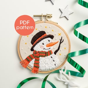 Embroidery Pattern - The SNOWMAN, Winter and Christmas PDF Pattern, with video tutorials included