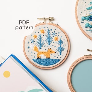 Hand Embroidery Pattern - Starry Skies and Mr Fox, Beginner Embroidery, PDF Pattern