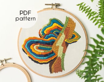 Hand Embroidery Pattern - MARBLED MUSHROOM, Digital Download PDF, Intermediate Embroidery, Beginner Tutorials Included