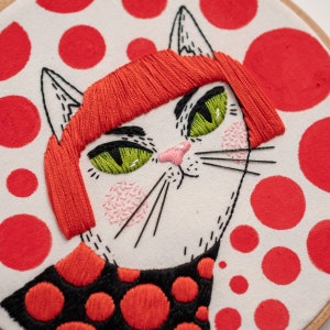 PDF Embroidery Pattern YAYOI KUSAMA Inspired Cat Portrait, Photo and Video Tutorials Included image 2