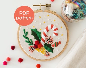 Embroidery Pattern - CHRISTMAS BOUQUET, Hand Embroidery PDF Pattern, YouTube video tutorial included