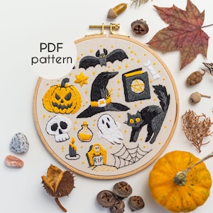 Handstickerei - SPOOKY NIGHT, PDF Pattern, Anfängerfreundliche Stickanleitungen
