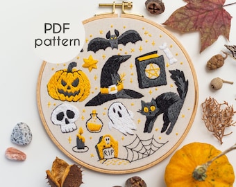 Hand Embroidery - SPOOKY NIGHT, PDF Pattern, Beginner Friendly Embroidery Tutorials