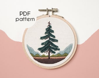 Hand Embroidery Pattern - Pine Tree Embroidery, Intermediate Level, Hand Embroidery, PDF Pattern