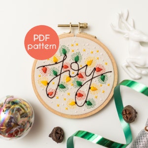 Embroidery Pattern - CHRISTMAS LIGHTS, Hoop Art Embroidery PDF Pattern, with YouTube video tutorials included