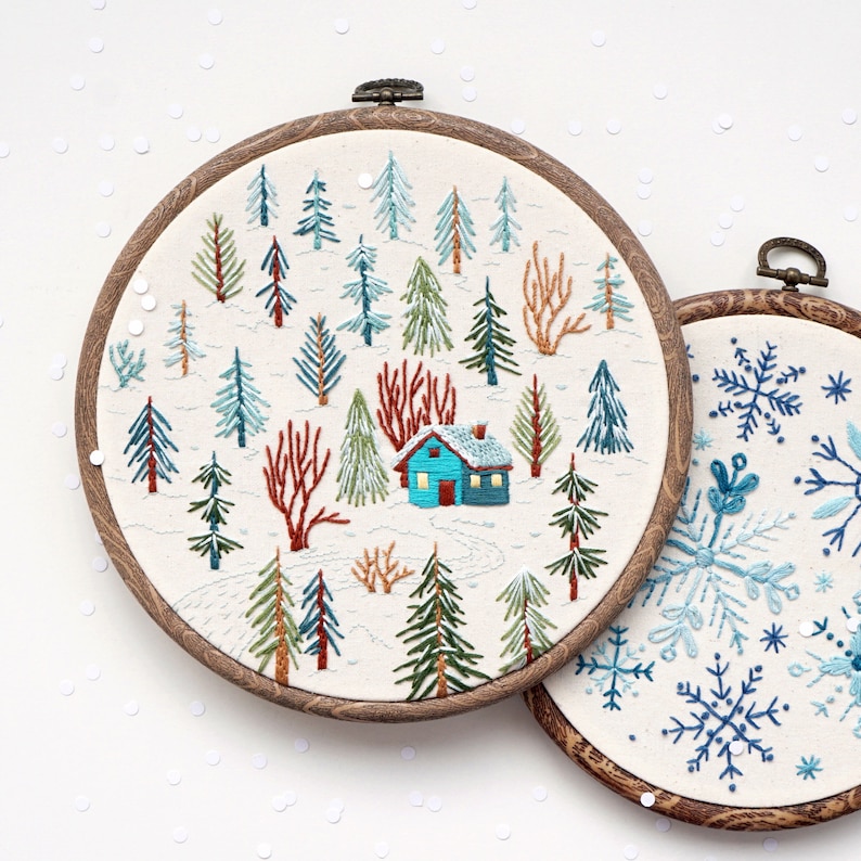 PDF Embroidery Pattern Winter Landscape, Tiny House, Beginner Embroidery image 4