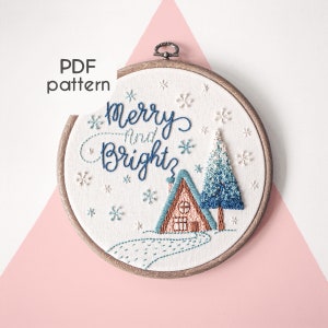 Hand Embroidery Pattern - Merry and Bright, Intermediate Level, Tiny Cabin