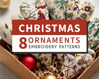 EMBROIDERY BUNDLE - Christmas Ornaments, Hand Embroidery Patterns with step by step video tutorials