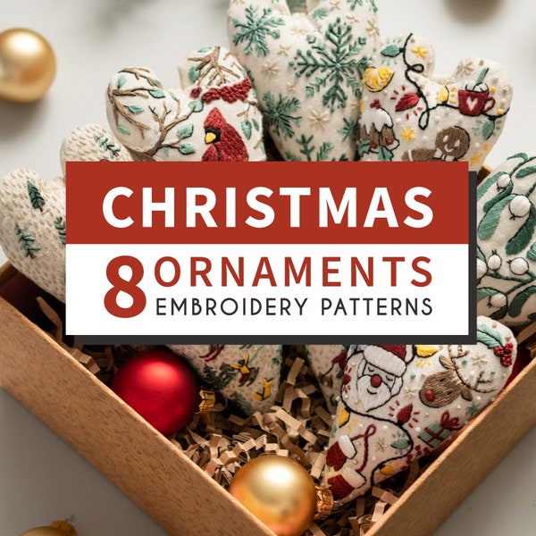 EMBROIDERY BUNDLE - Christmas Ornaments, Hand Embroidery Patterns with step by step video tutorials