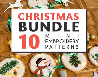 Embroidery CHRISTMAS BUNDLE, Hoop Art Embroidery PDF Pattern, with YouTube video tutorials included