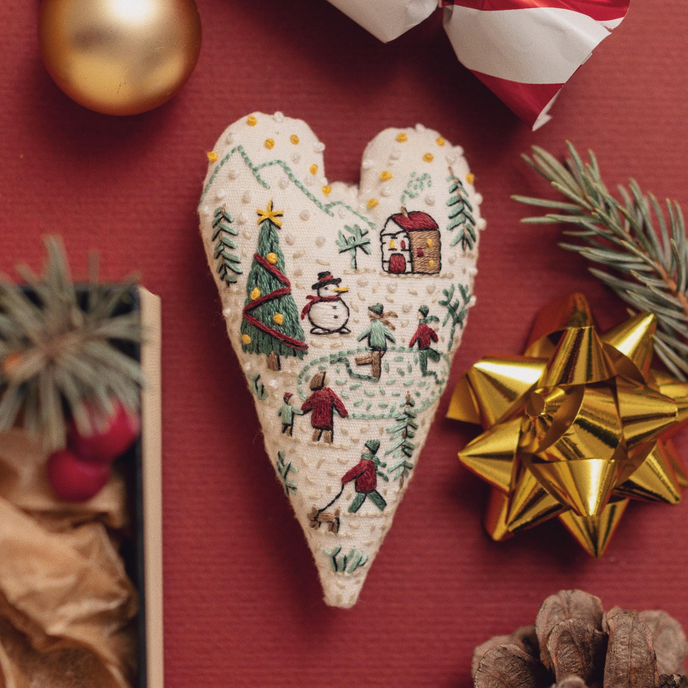 Embroidered Christmas Ornament Heart Pattern: DIY Project (PDF