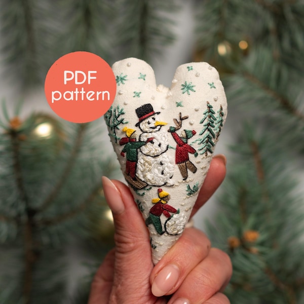 Wzór na haft świąteczny w kształcie serca: DIY Bałwan (wzór w formacie PDF)