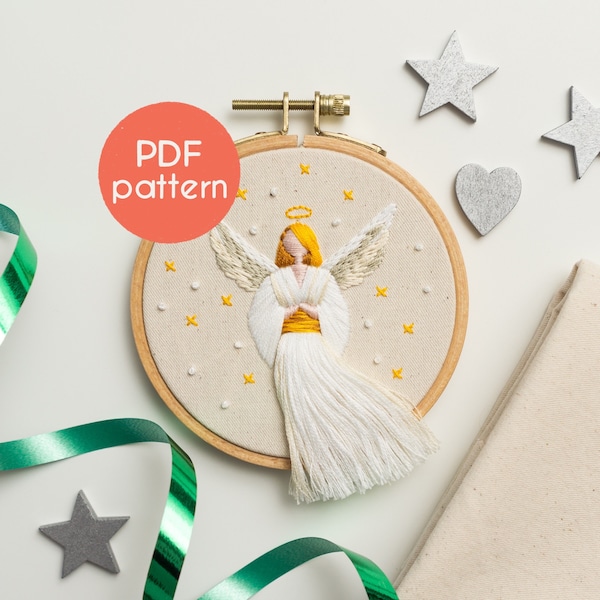 Embroidery Pattern - The ANGEL, Winter and Christmas PDF Pattern, with full YouTube video tutorial included