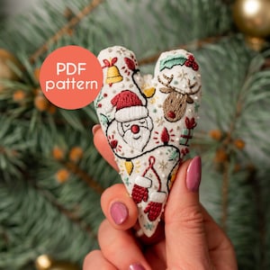 EMBROIDERY Pattern - Ornament for Christmas in the shape of a heart, PDF pattern design with video tutorials for beginners.