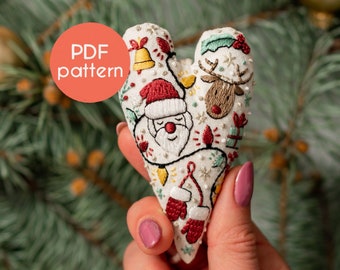 EMBROIDERY Pattern - Ornament for Christmas in the shape of a heart, PDF pattern design with video tutorials for beginners.