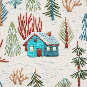 PDF Embroidery Pattern Winter Landscape, Tiny House, Beginner Embroidery image 5