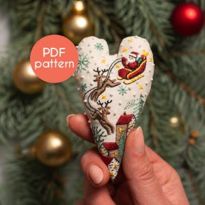 EMBROIDERY Pattern - PDF Stickmuster, DIY Ornament für Weihnachten in Form eines Herzens, Video-Tutorials der verwendeten Stiche