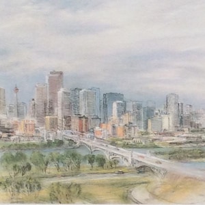 Calgary Skyline, 1983, by Fritz Stehwien - Greeting Card (blank inside)