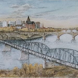 Le pont Victoria, Saskatoon par Fritz Stehwien - carte de voeux (blanc à l’intérieur)