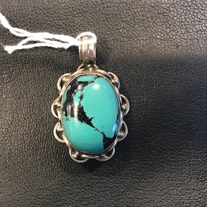 Turquoise pendent, silver pendent with Tibetan turquoise, hand made, sterling silver pendent, made in Nepal, healing, protection, Luck