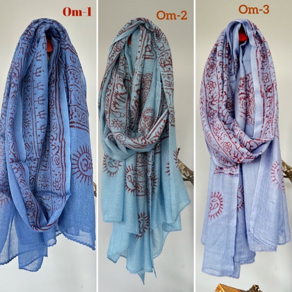 Super Soft Hand Woven Cotton With Block Printed Om Scarf Super Soft Hand Woven Cotton With Block Printed Om Scarf
