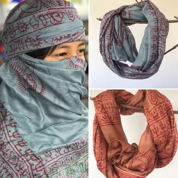 Super soft hand woven cotton with Block printed Om Scarf/shawl/wraparound,face mask,summer scarfs