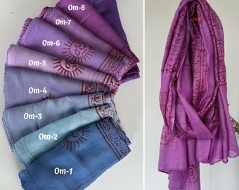 Super soft hand woven cotton with Block printed Om Scarf/shawl/wraparound. summer scarfs Meditation scarf and shawl