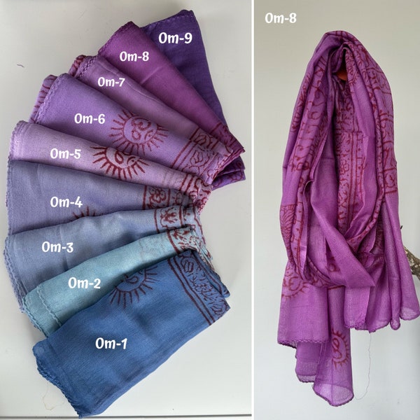 Super soft hand woven cotton with Block printed Om Scarf/shawl/wraparound. summer scarfs Meditation scarf and shawl