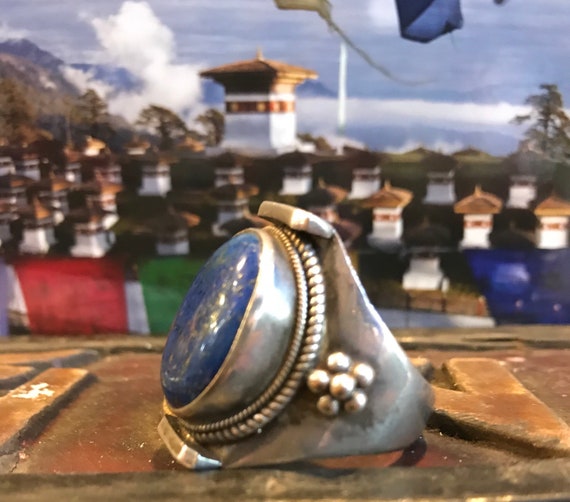 Antique Tibetan sterling silver Lapis lazuli ring… - image 4
