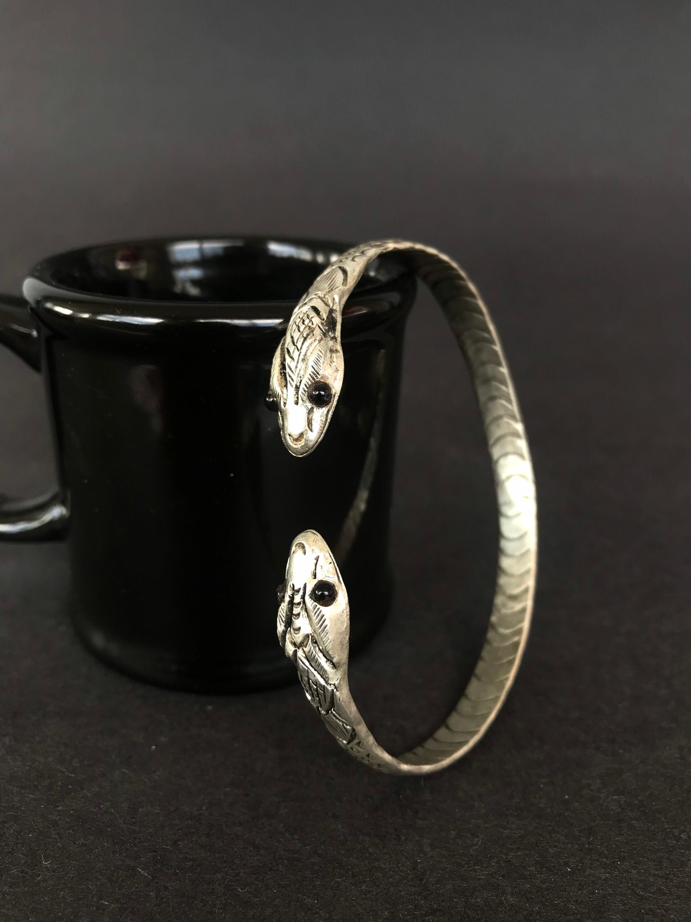 Solid Sterling Silver Handcrafted Cuff Bracelet With Black Solid Sterling Silver Handcrafted Cuff Bracelet With Black