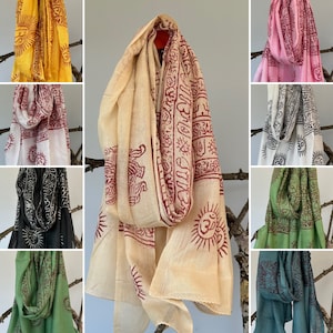 Super soft hand woven cotton with Block printed Om Scarf/shawl/wraparound. summer scarfs Meditation scarf and shawl