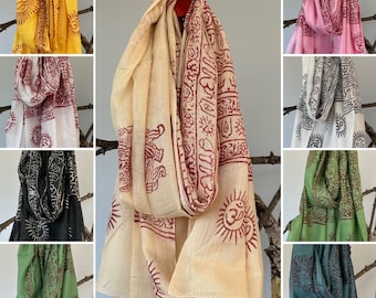 Super soft hand woven cotton with Block printed Om Scarf/shawl/wraparound. summer scarfs Meditation scarf and shawl