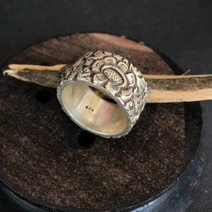 Thick Solid 925 silver Ring Band,with Tibetan floral design engraved to cherish you always.Handcrafted in Nepal.Joy ring/happiness band/ring