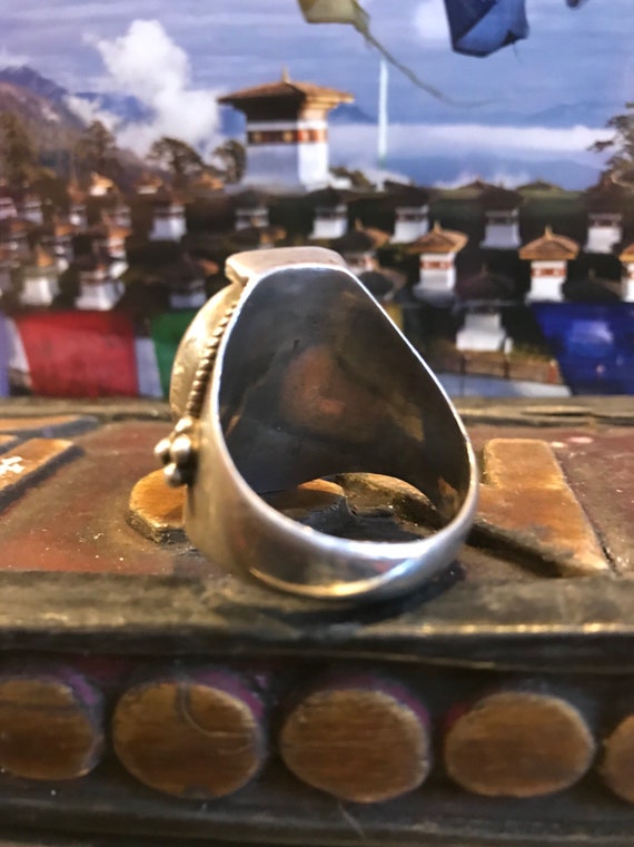 Antique Tibetan sterling silver Lapis lazuli ring… - image 3