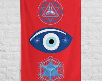 TL/GIC - Drapeau de protection éthérique « Evil Eye » (rouge), version 3