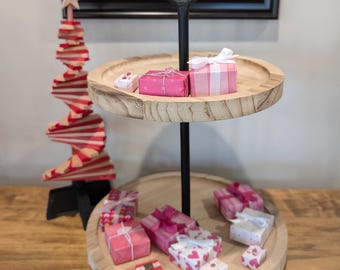 Mini Pink and Red Presents, Small Tiny Gifts Wrapped in Paper, Set of 3, Decor for Tiered Tray, Shelf, Mantles, Office