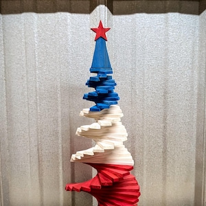 Patriotic 4th of July Spiral Red White and Blue Wooden Trees | Decor for Any Occasion | Cypress Wood Table Top Decoration