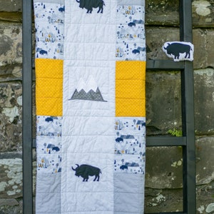 Woodland Quilt, Buffalo, Gray and Gold, Baby Boy Quilt, Handmade Baby Quilt, Baby Blanket, Modern Baby Quilt, Nursery Bedding