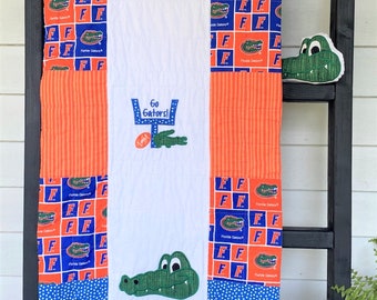 Florida Gator Baby Quilt, Blue, Orange, White, Handmade Baby Quilt, Baby Blanket, Modern Baby Quilt, Nursery Bedding, Baby Shower Gift
