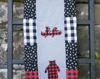 Woodland Quilt, Moose and Bear Quilt, Black/White/Red Quilt, Baby Boy Quilt, Handmade Baby Quilt, Baby Blanket, Modern Baby Quilt
