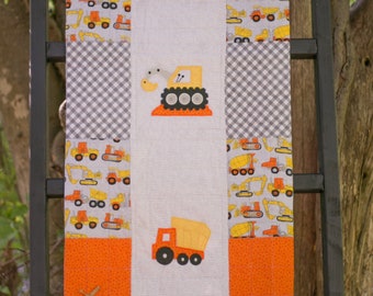 Mighty Machines Baby Quilt, Gray and Orange, Baby Boy Quilt, Handmade Baby Quilt, Baby Blanket, Modern Baby Quilt, Nursery Bedding